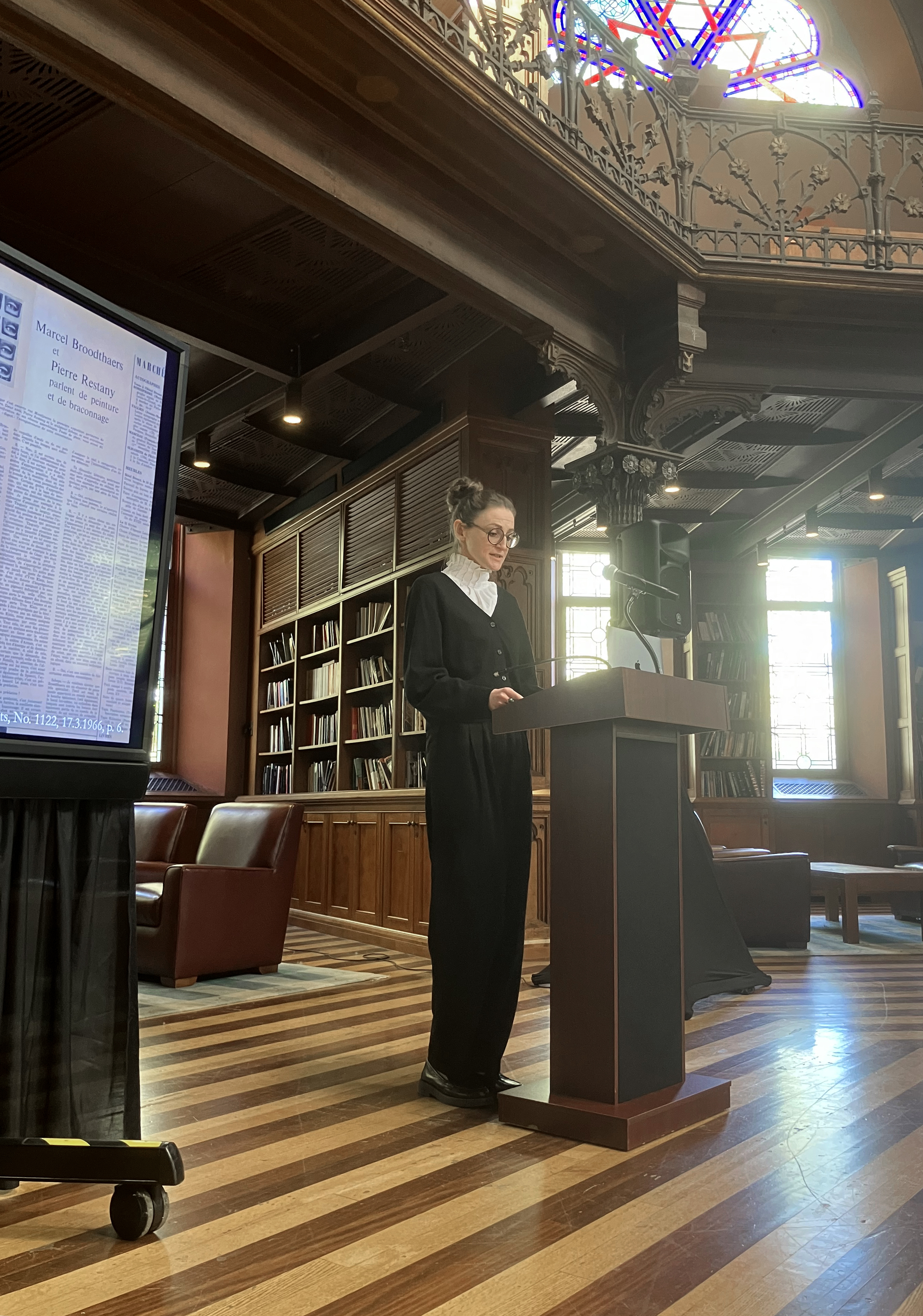 Austrian scholar Hannah Bruckmüller kicking off a conference on <i>Marcel Broodthaers and America</i> at Princeton University. Her lecture was titled, "Marcel Broodthaers